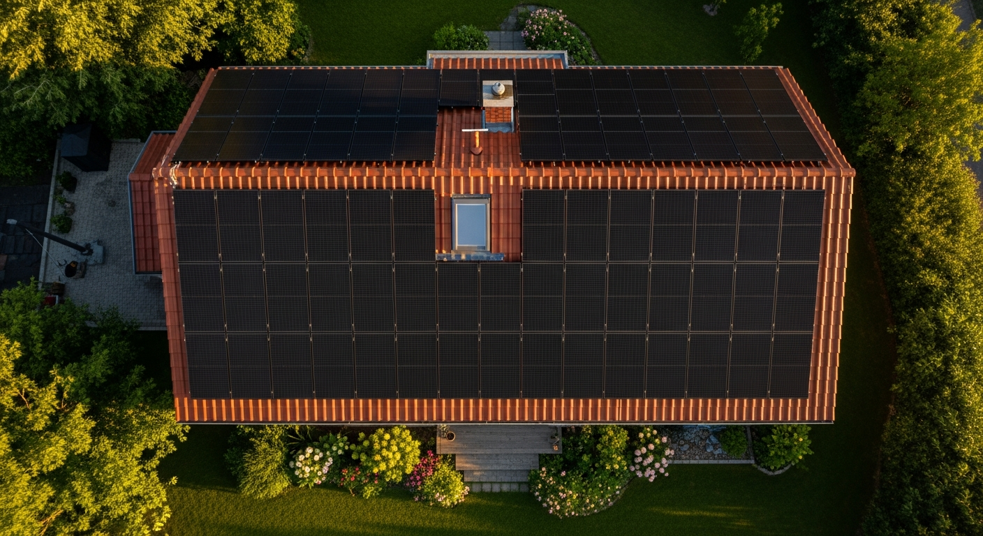 Solaranlage auf deutschem Einfamilienhaus-Dach