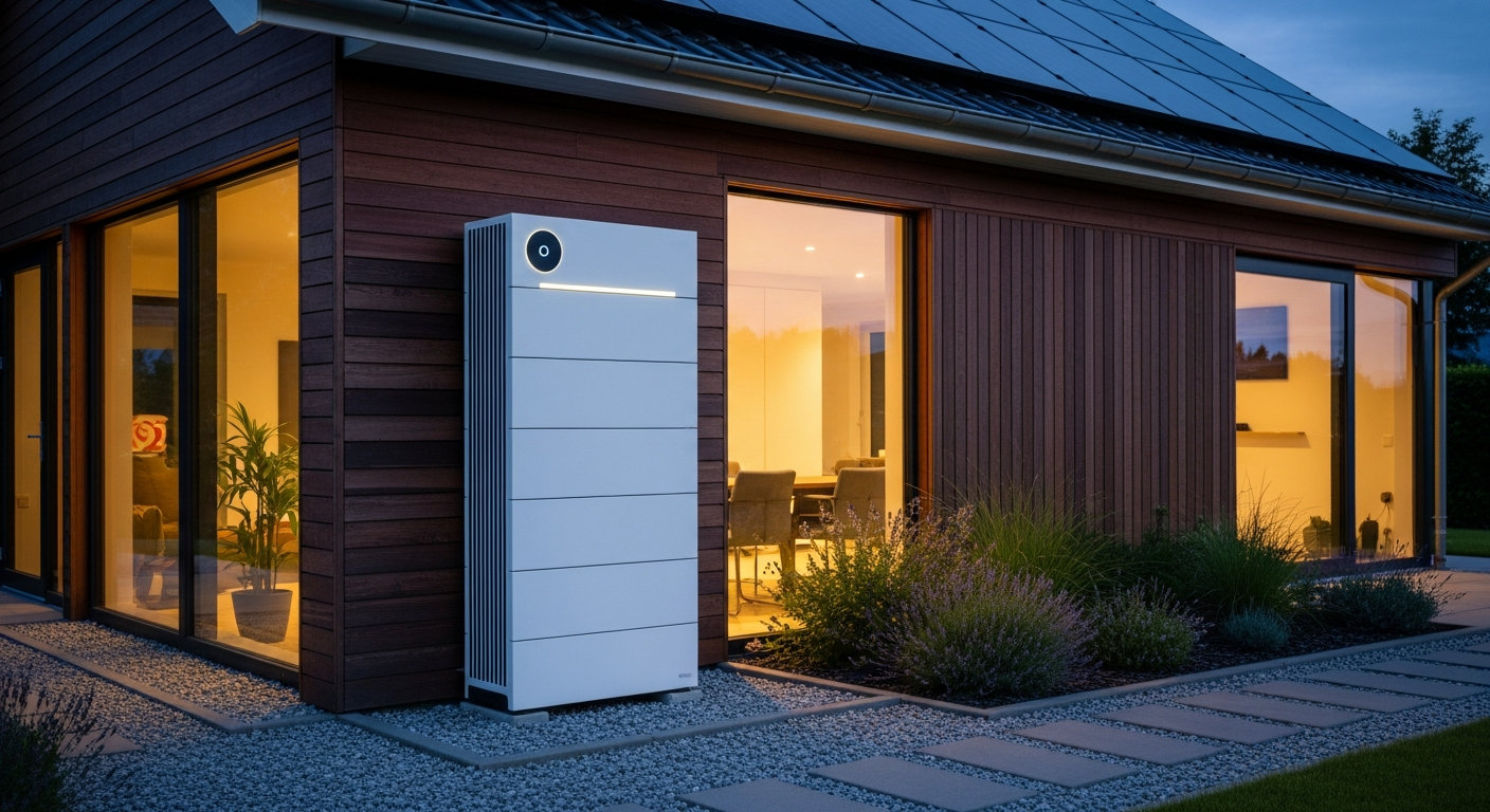 Batteriespeicher an der Garagenwand