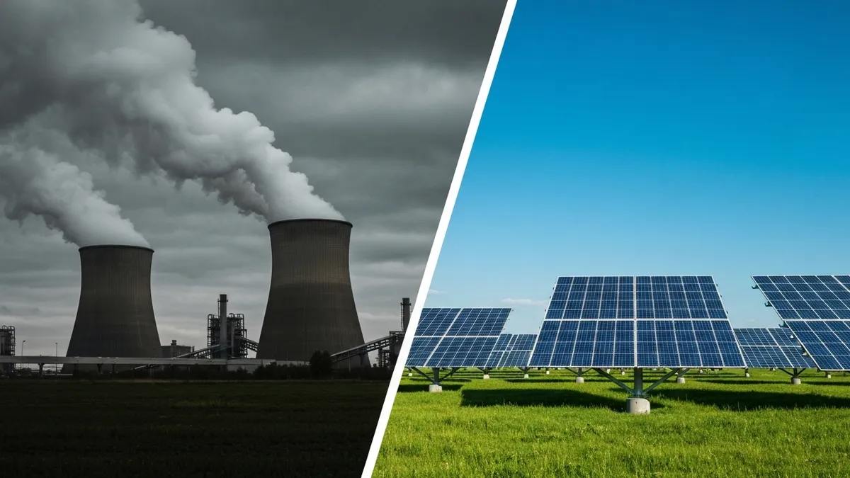 Kohle vs Solar – symbolischer Kontrast zwischen fossiler Energie und Photovoltaik